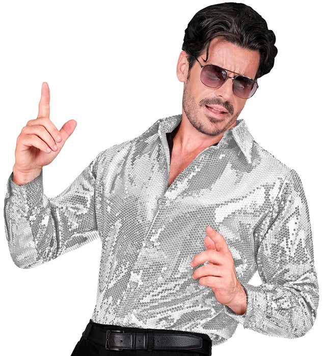 Widmann Party Fashion Shirt (Silver Sequin Shirt) (S/M) Silver
