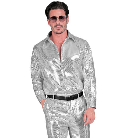 Widmann Party Fashion Shirt (Silver Sequin Shirt) (S/M) Silver