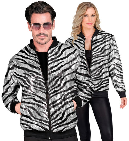 Widmann Party Fashion Bomber (Animalier Zebra Sequin Bomber) (S/M) Silver