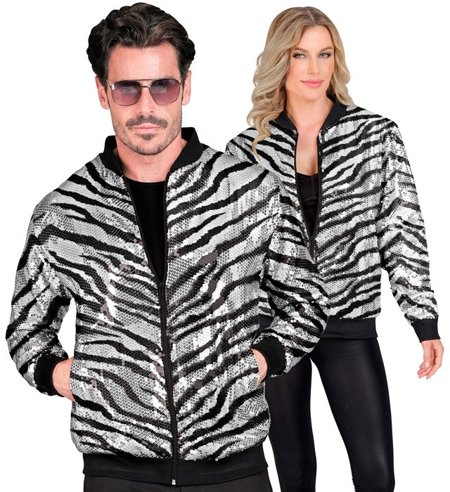 Widmann Party Fashion Bomber (Animalier Zebra Sequin Bomber) (S/M) Silver