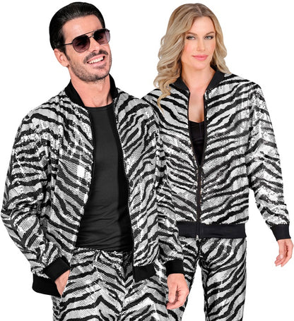 Widmann Party Fashion Bomber (Animalier Zebra Sequin Bomber) (S/M) Silver