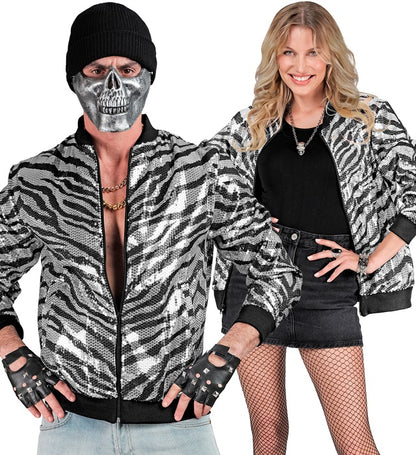 Widmann Party Fashion Bomber (Animalier Zebra Sequin Bomber) (L/XL) Silver