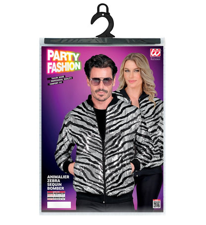 Widmann Party Fashion Bomber (Animalier Zebra Sequin Bomber) (L/XL) Silver