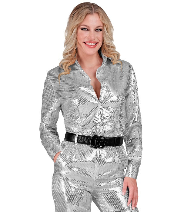 Widmann Party Fashion Shirt (Silver Sequin Shirt) (S/M) Silver