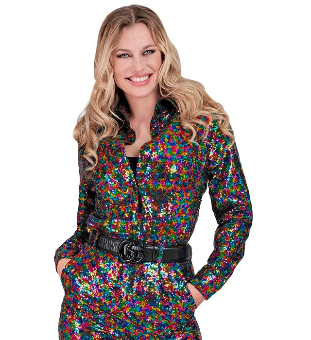 Widmann Party Fashion Shirt (Multicolor Sequin Shirt) (S/M) Different Colors