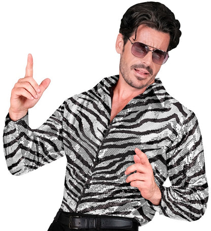 Widmann Party Fashion Shirt (Animalier Tiger Sequin Shirt) (XXL) Orange