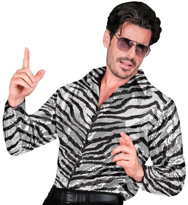 Widmann Party Fashion Shirt (Animalier Tiger Sequin Shirt) (XXL) Orange