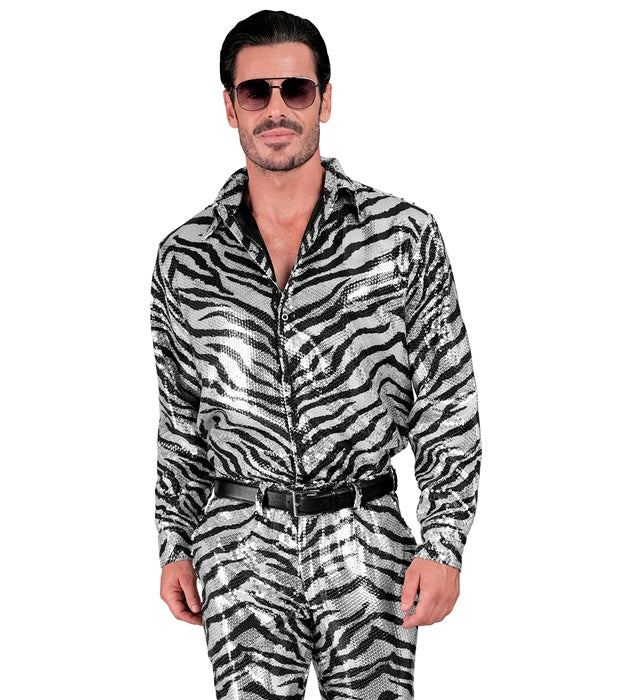 Widmann Party Fashion Shirt (Animalier Tiger Sequin Shirt) (XXL) Orange