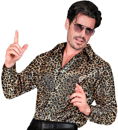 Widmann Party Fashion Shirt (Animalier Leopard Sequin Shirt) (S/M) Gold