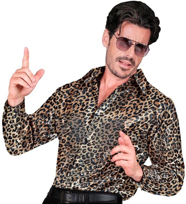 Widmann Party Fashion Shirt (Animalier Leopard Sequin Shirt) (S/M) Gold
