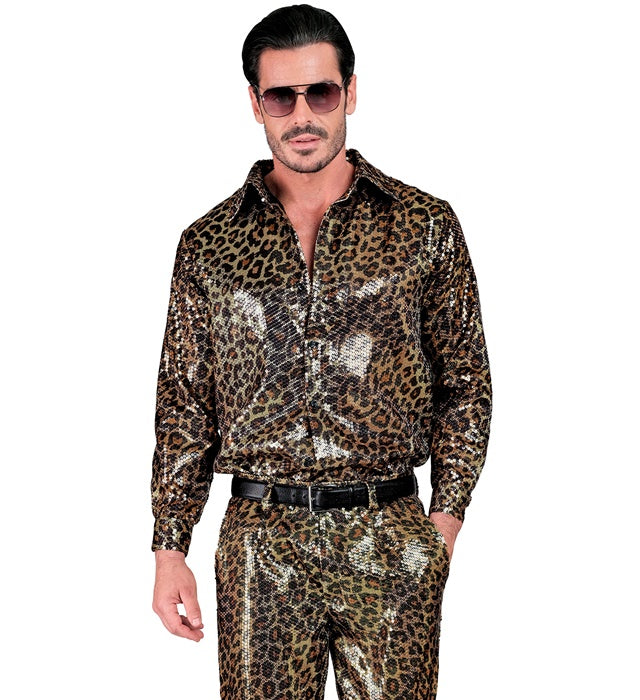 Widmann Party Fashion Shirt (Animalier Leopard Sequin Shirt) (S/M) Gold