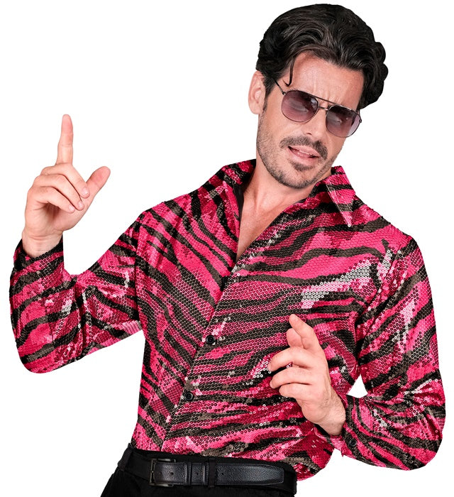 Widmann Party Fashion Shirt (Pink Animalier Sequin Shirt) (S/M) Pink