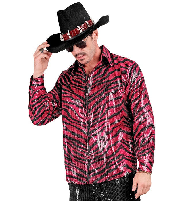Widmann Party Fashion Shirt (Pink Animalier Sequin Shirt) (S/M) Pink