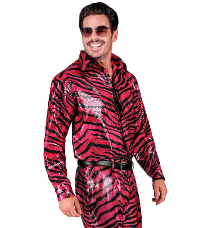 Widmann Party Fashion Shirt (Pink Animalier Sequin Shirt) (S/M) Pink