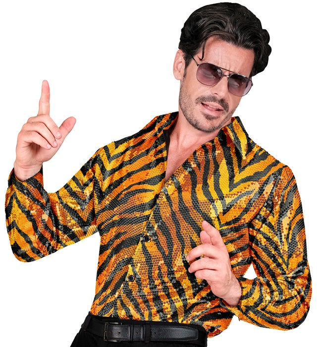 Widmann Party Fashion Shirt (Rainbow Animalier Tiger Sequin Shirt) (XXL) Rainbow