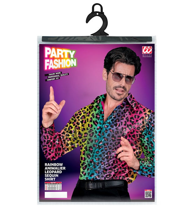Widmann Party Fashion Shirt (Rainbow Animalier Leopard Sequin Shirt) (S/M) Rainbow