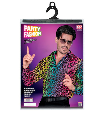 Widmann Party Fashion Shirt (Rainbow Animalier Leopard Sequin Shirt) (S/M) Rainbow
