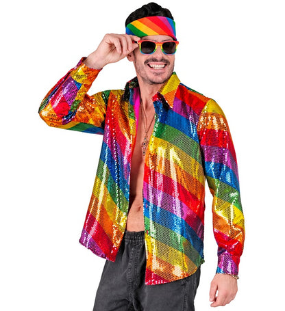 Widmann Party Fashion Shirt (Rainbow Sequin Shirt) (S/M) Rainbow
