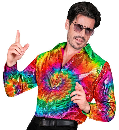 Widmann Party Fashion Shirt (Tie Dye Sequin Shirt) (S/M) Rainbow