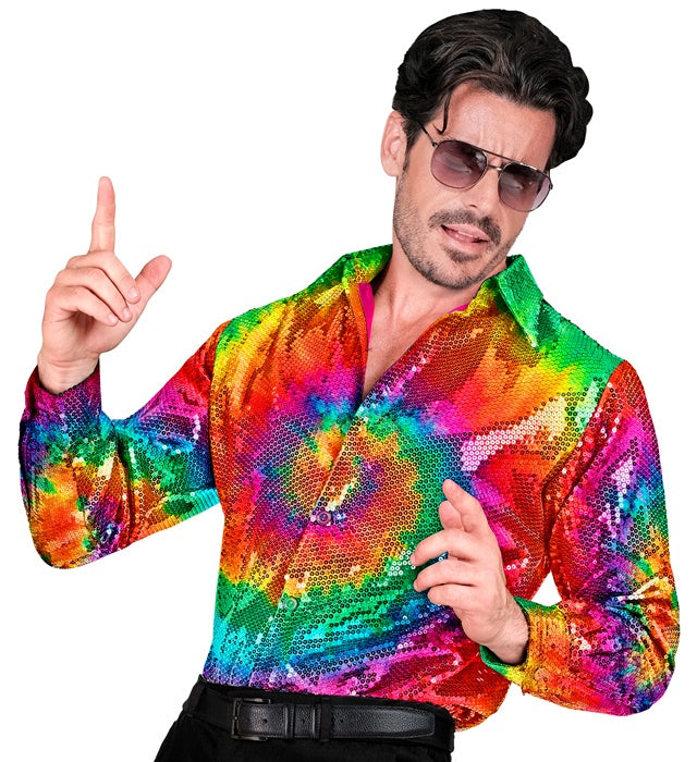 Widmann Party Fashion Shirt (Tie Dye Sequin Shirt) (S/M) Rainbow