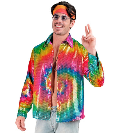 Widmann Party Fashion Shirt (Tie Dye Sequin Shirt) (L/XL) Rainbow