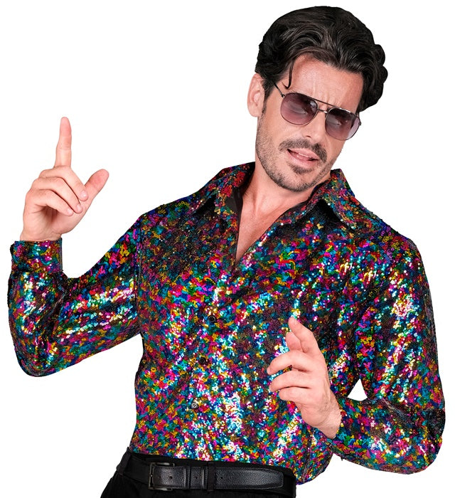 Widmann Party Fashion Shirt (Tie Dye Sequin Shirt) (XXL) Rainbow