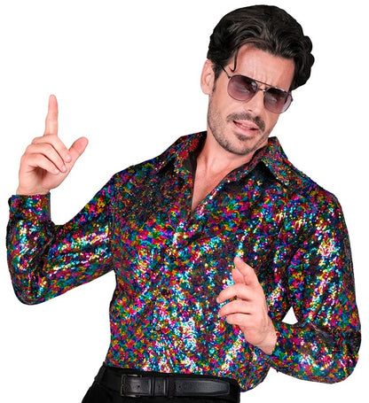 Widmann Party Fashion Shirt (Tie Dye Sequin Shirt) (XXL) Rainbow