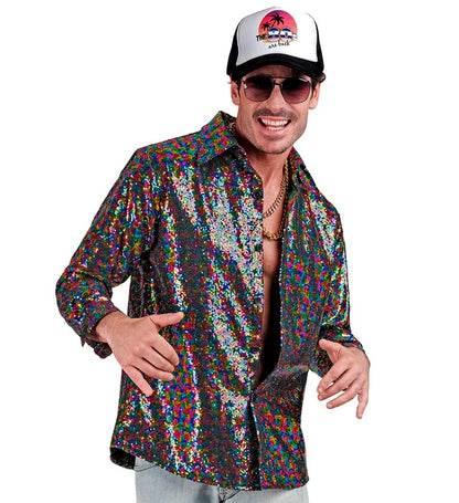 Widmann Party Fashion Shirt (Tie Dye Sequin Shirt) (XXL) Rainbow