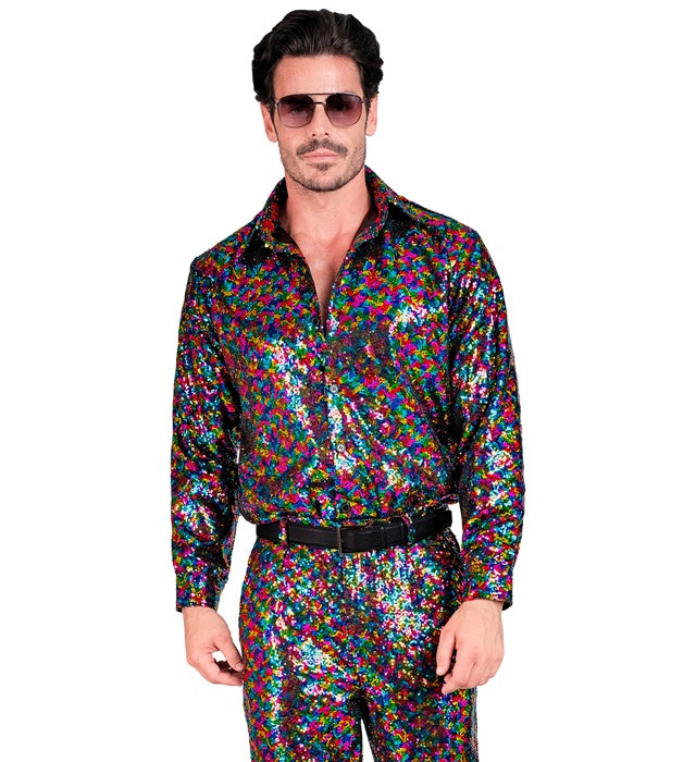 Widmann Party Fashion Shirt (Tie Dye Sequin Shirt) (XXL) Rainbow