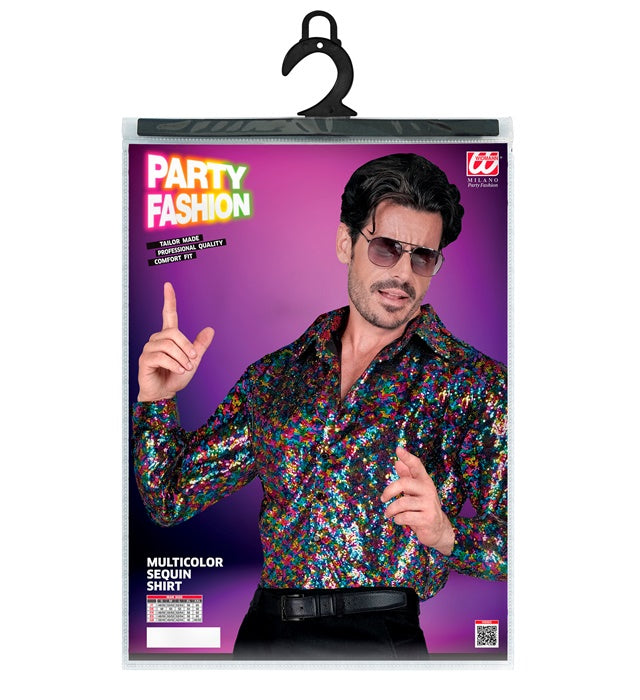 Widmann Party Fashion Shirt (Tie Dye Sequin Shirt) (XXL) Rainbow