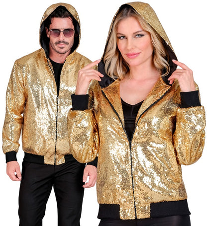 Widmann Party Fashion Hooded Bomber (Gold Sequin Hooded Bomber) (S/M) Gold