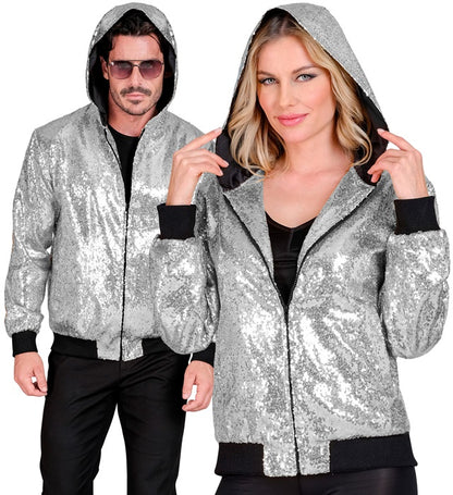 Widmann Party Fashion Hooded Bomber (Silver Sequin Hooded Bomber) (L/XL) Silver