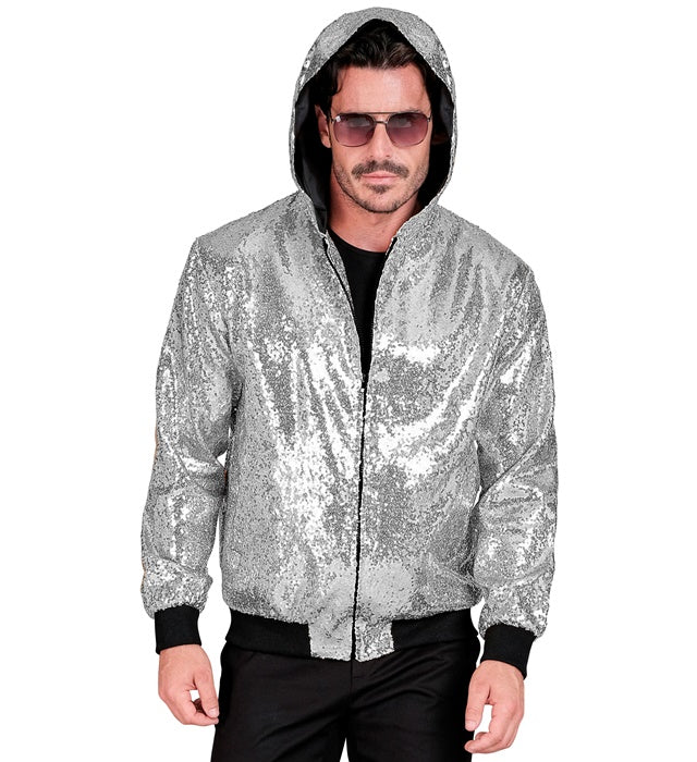 Widmann Party Fashion Hooded Bomber (Silver Sequin Hooded Bomber) (L/XL) Silver