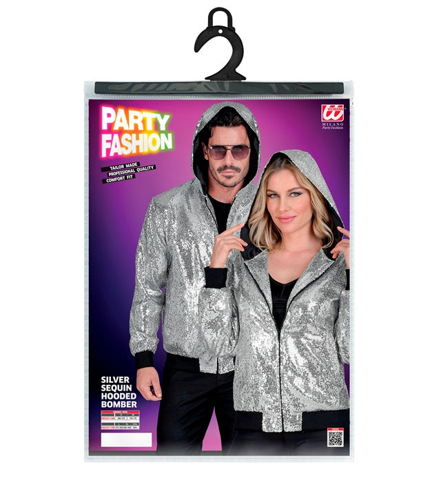 Widmann Party Fashion Hooded Bomber (Silver Sequin Hooded Bomber) (L/XL) Silver