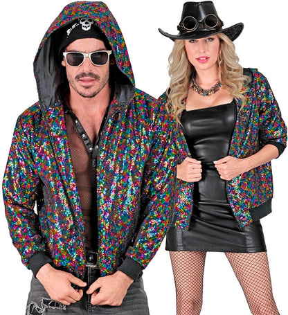 Widmann Party Fashion Hooded Bomber (Multicolor Sequin Hooded Bomber) (S/M) Different Colors