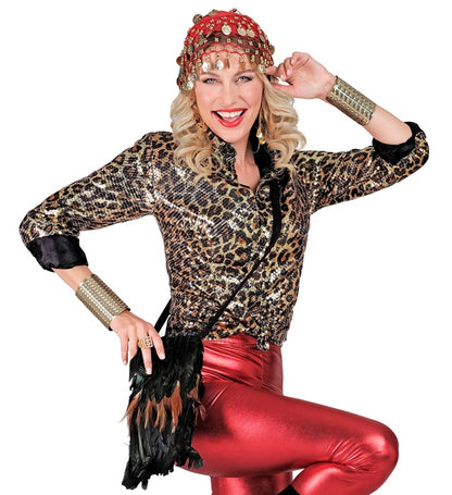 Widmann Party Fashion Shirt (Animalier Leopard Sequin Shirt) (S/M) Gold