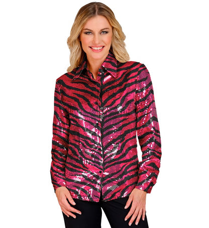 Widmann Party Fashion Shirt (Pink Animalier Sequin Shirt) (S/M) Pink