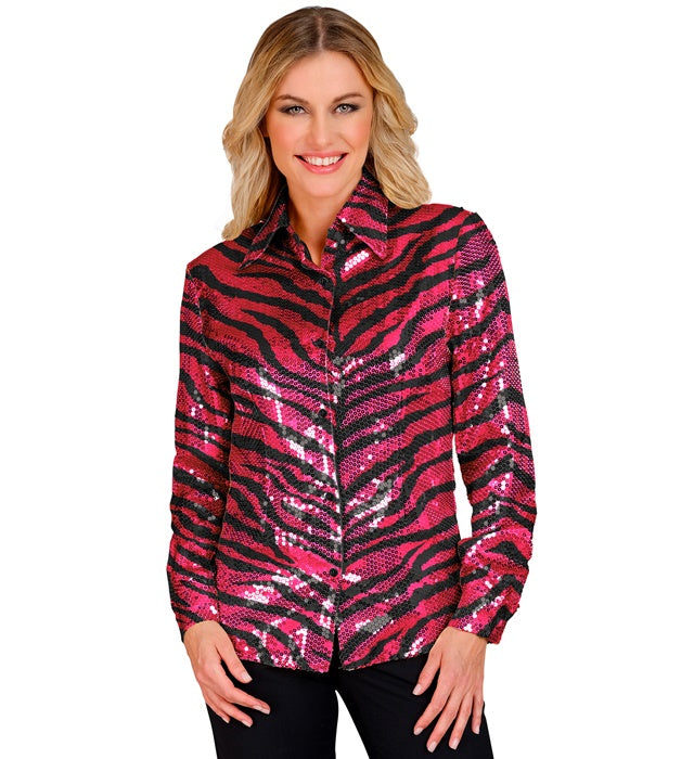 Widmann Party Fashion Shirt (Pink Animalier Sequin Shirt) (L/XL) Pink