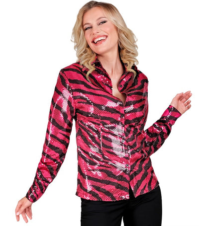 Widmann Party Fashion Shirt (Pink Animalier Sequin Shirt) (L/XL) Pink