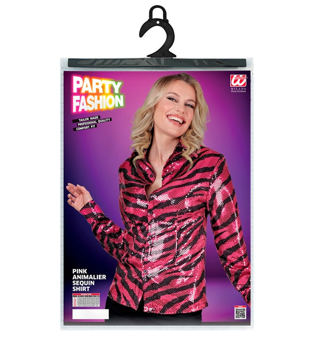 Widmann Party Fashion Shirt (Pink Animalier Sequin Shirt) (L/XL) Pink