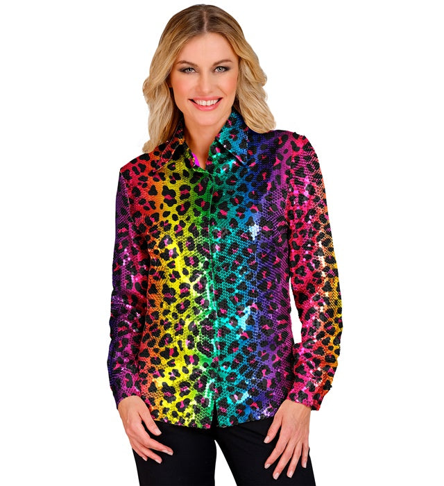 Widmann Party Fashion Shirt (Pink Animalier Sequin Shirt) (XXL) Pink