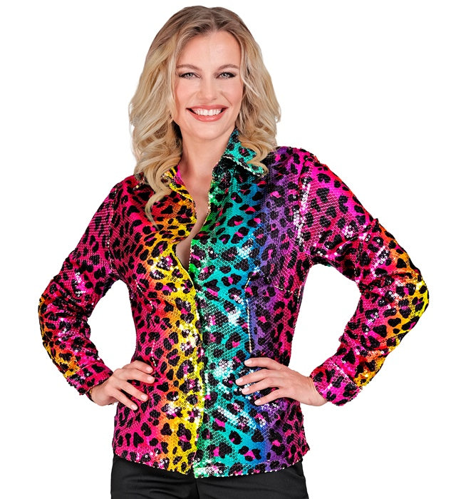 Widmann Party Fashion Shirt (Pink Animalier Sequin Shirt) (XXL) Pink