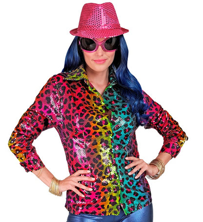 Widmann Party Fashion Shirt (Pink Animalier Sequin Shirt) (XXL) Pink