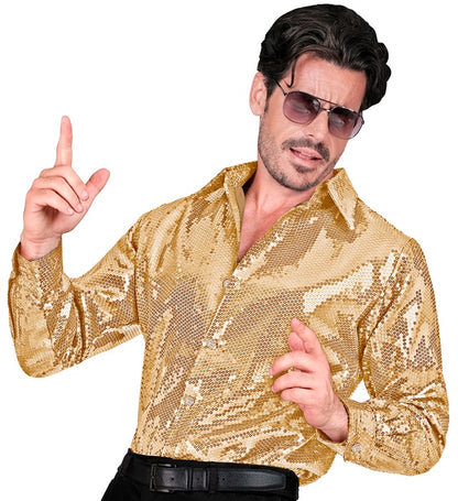 Widmann Party Fashion Shirt (Blue Waves Sequin Shirt) (XXL) Turquoise / Light Blue