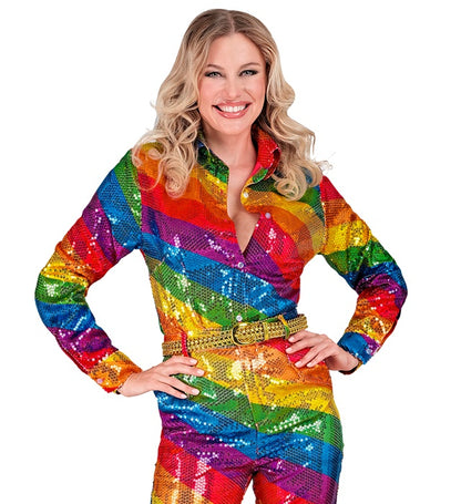 Widmann Party Fashion Shirt (Rainbow Sequin Shirt) (L/XL) Rainbow