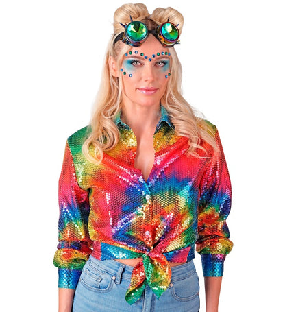 Widmann Party Fashion Shirt (Tie Dye Sequin Shirt) (S/M) Rainbow