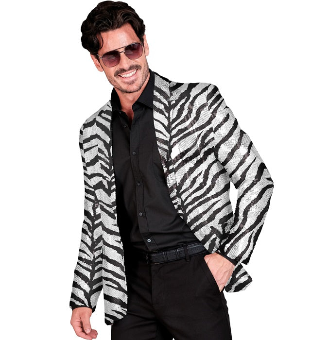 Widmann Party Fashion Jacket (Animalier Zebra Sequin Jacket) (M) Silver