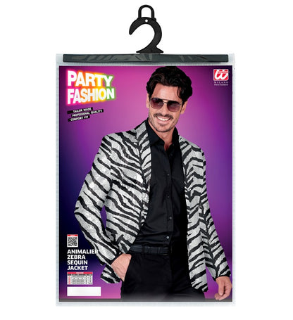 Widmann Party Fashion Jacket (Animalier Zebra Sequin Jacket) (M) Silver