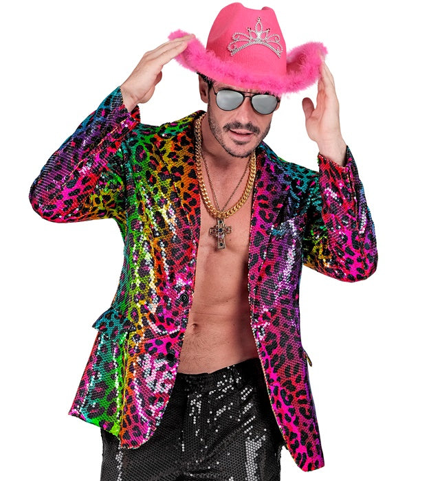 Widmann Party Fashion Jacket (Pink Animalier Sequin Jacket) (XXL) Pink