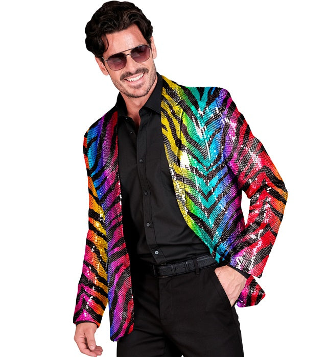 Widmann Party Fashion Jacket (Rainbow Animalier Tiger Sequin Jacket) (S) Rainbow